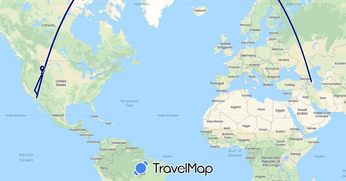 TravelMap itinerary: driving in Azerbaijan, United States (Asia, North America)
